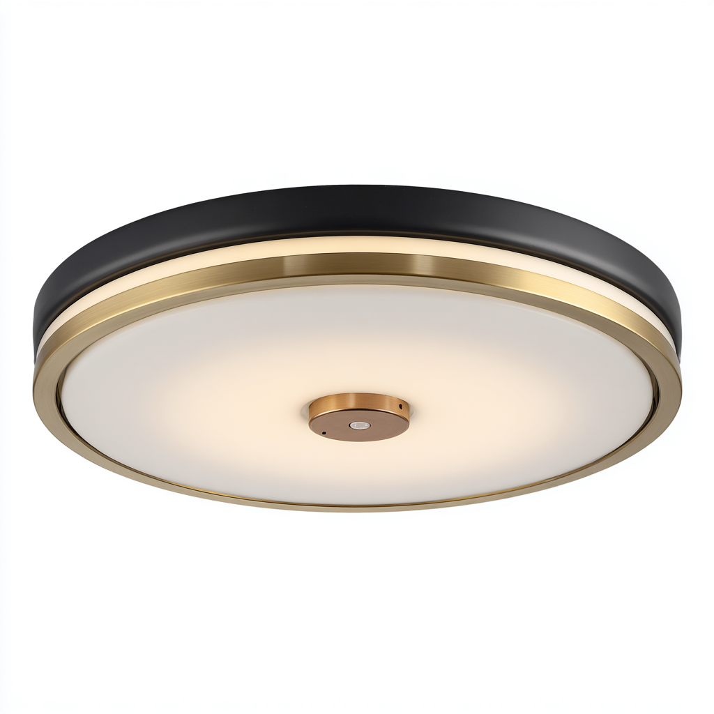 Plafonnier-métal-acrylique-40x40x6 cm-noir-or-style moderne minimaliste-Airyara