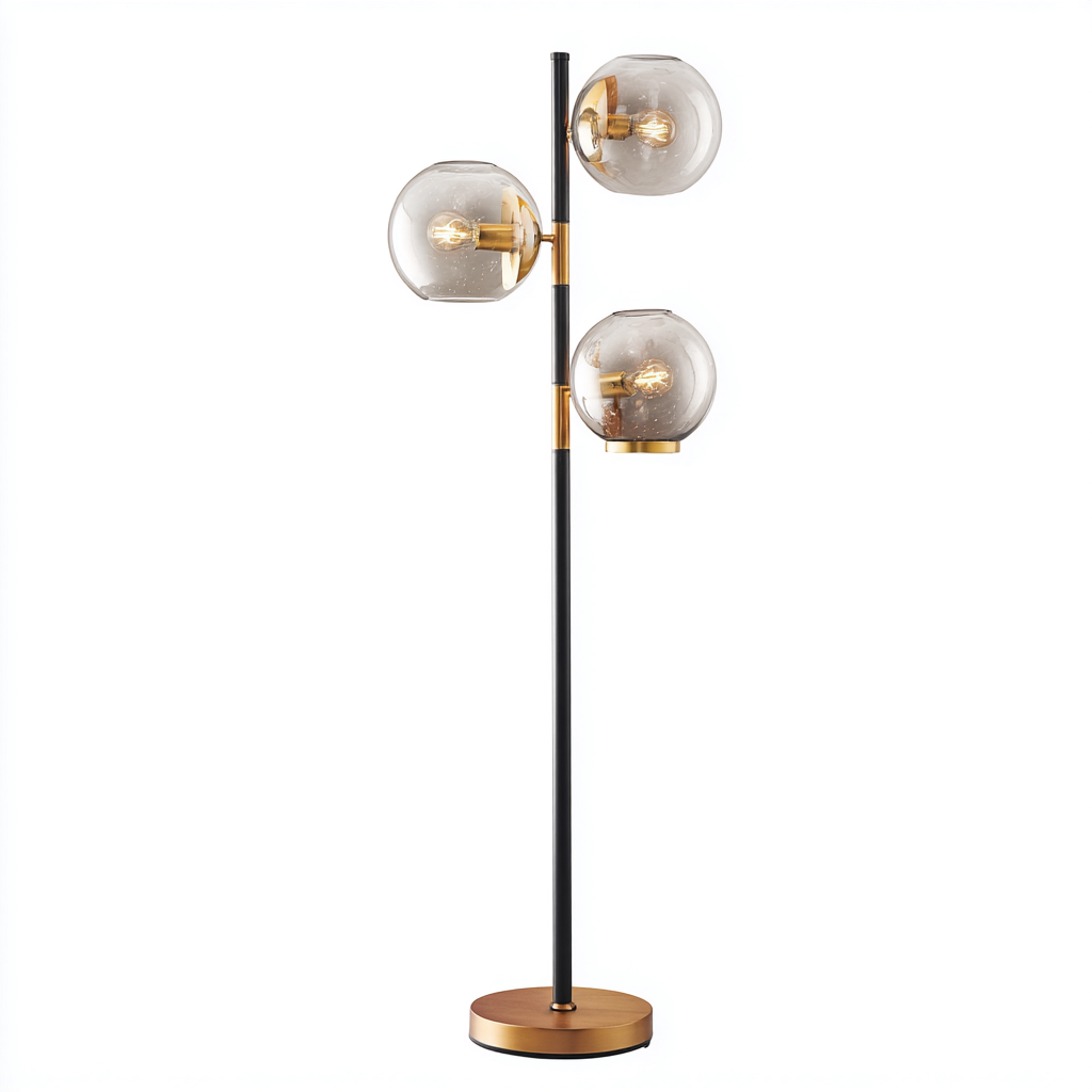 Lampadaire métal-verre 45x32x165 cm - noir-doré-translucide - style moderne-Airyara