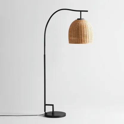 Lampadaire métal-rotin 47x31x166 cm - noir-naturel - style moderne-Airyara