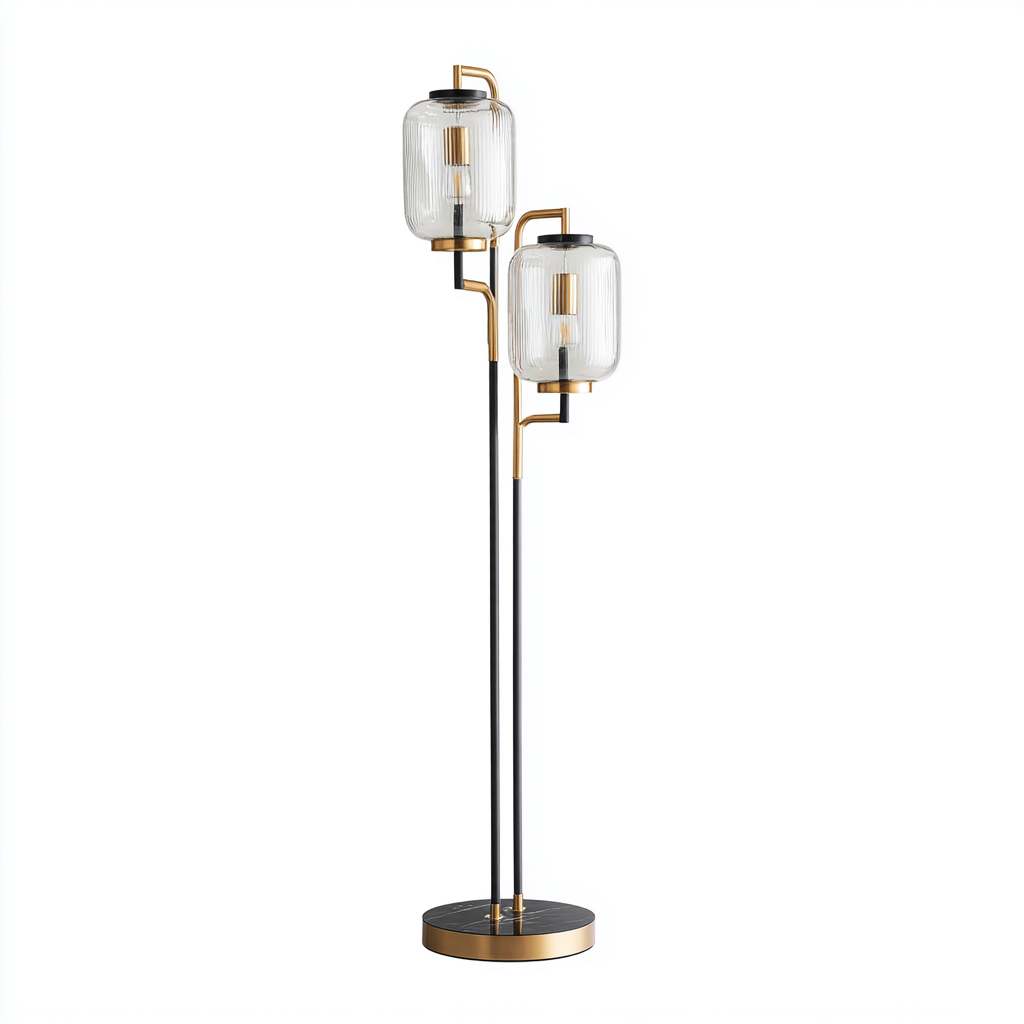 Lampadaire métal-verre 42x30x168 cm - noir-doré-translucide - style moderne-Airyara
