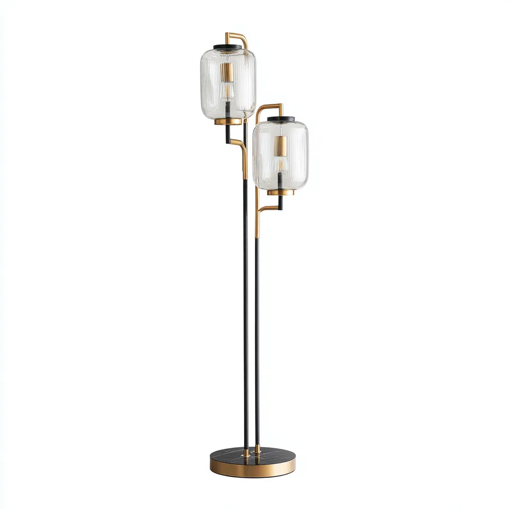 Lampadaire métal-verre 42x30x168 cm - noir-doré-translucide - style moderne-Airyara