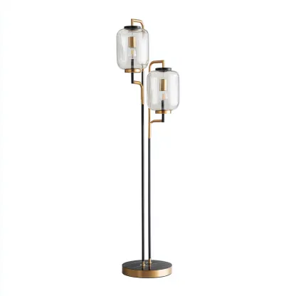 Lampadaire métal-verre 42x30x168 cm - noir-doré-translucide - style moderne-Airyara