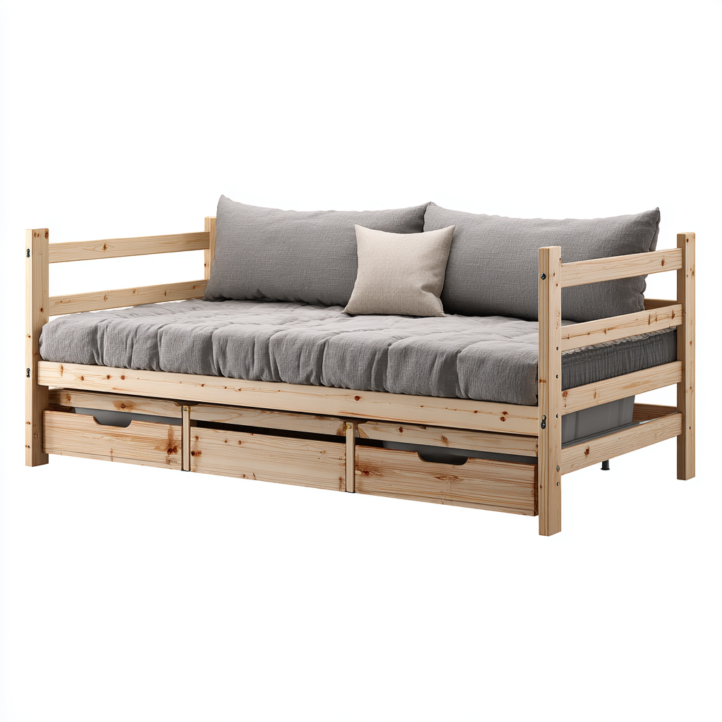 Canapé-lit - bois-tissu - 216x103x92 cm - bois clair-gris - style moderne-Airyara