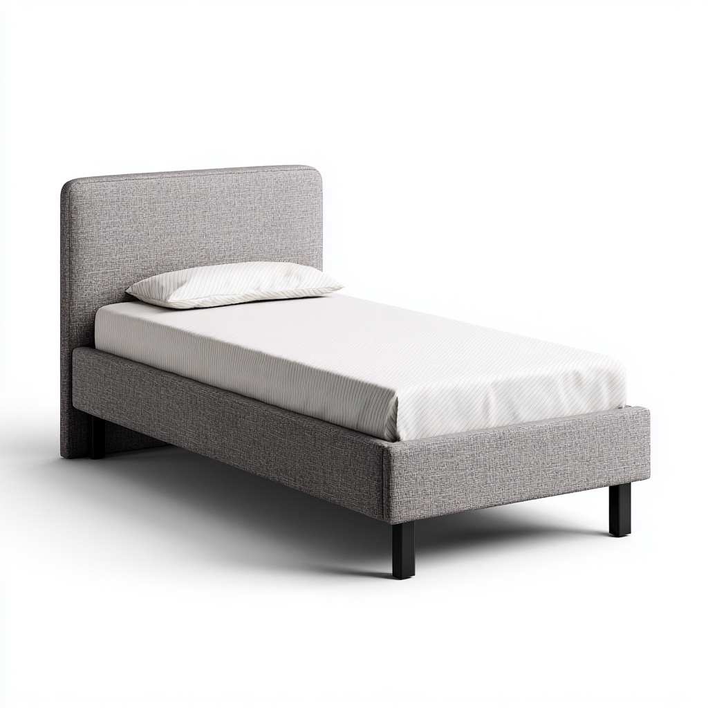 Lit simple-Tissu-Metal-204x100x109 cm-Gris-Design moderne-Airyara