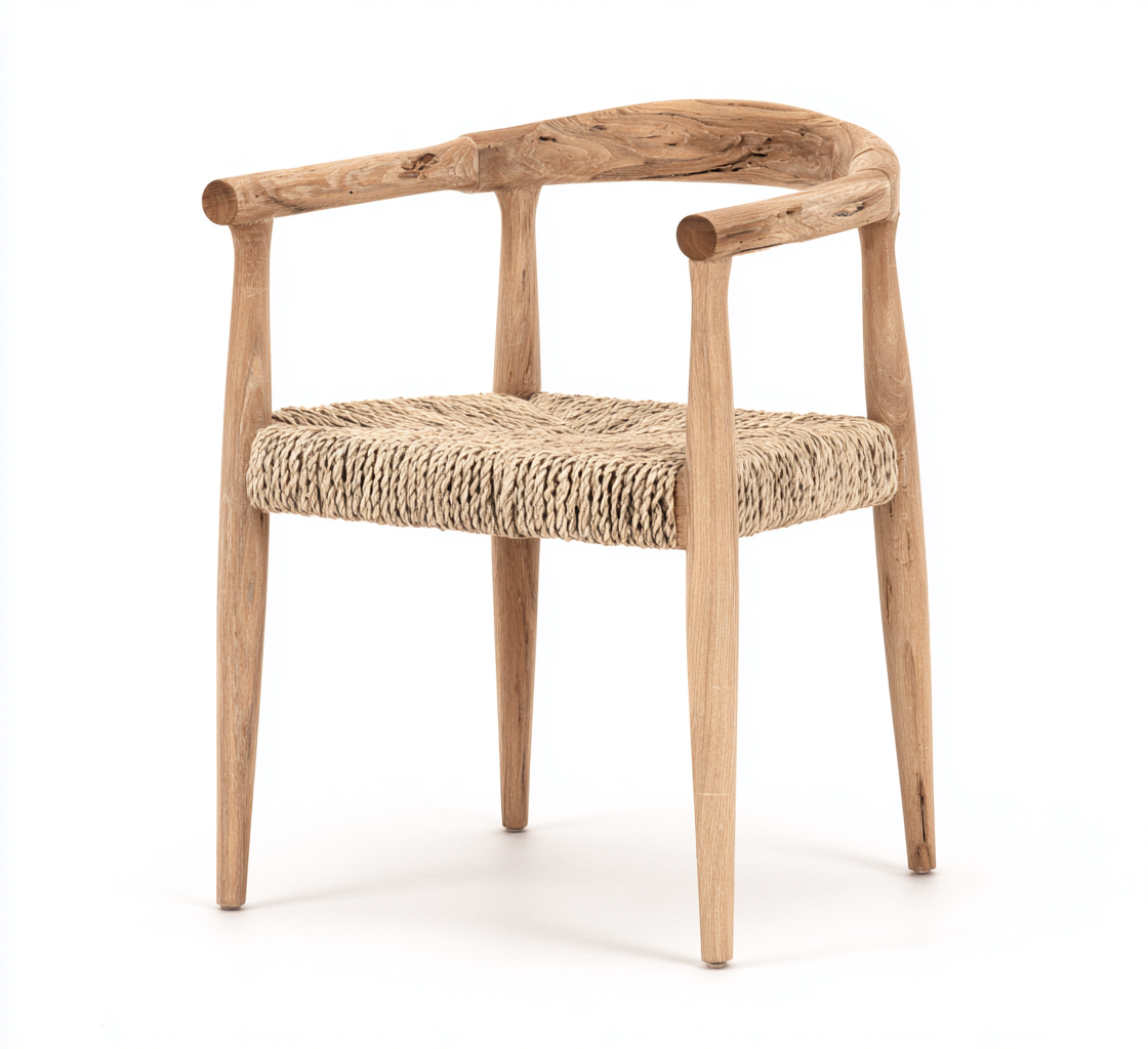 Chaise de jardin-bois-rotin-58x56x80 cm-naturel-style rustique-Airyara