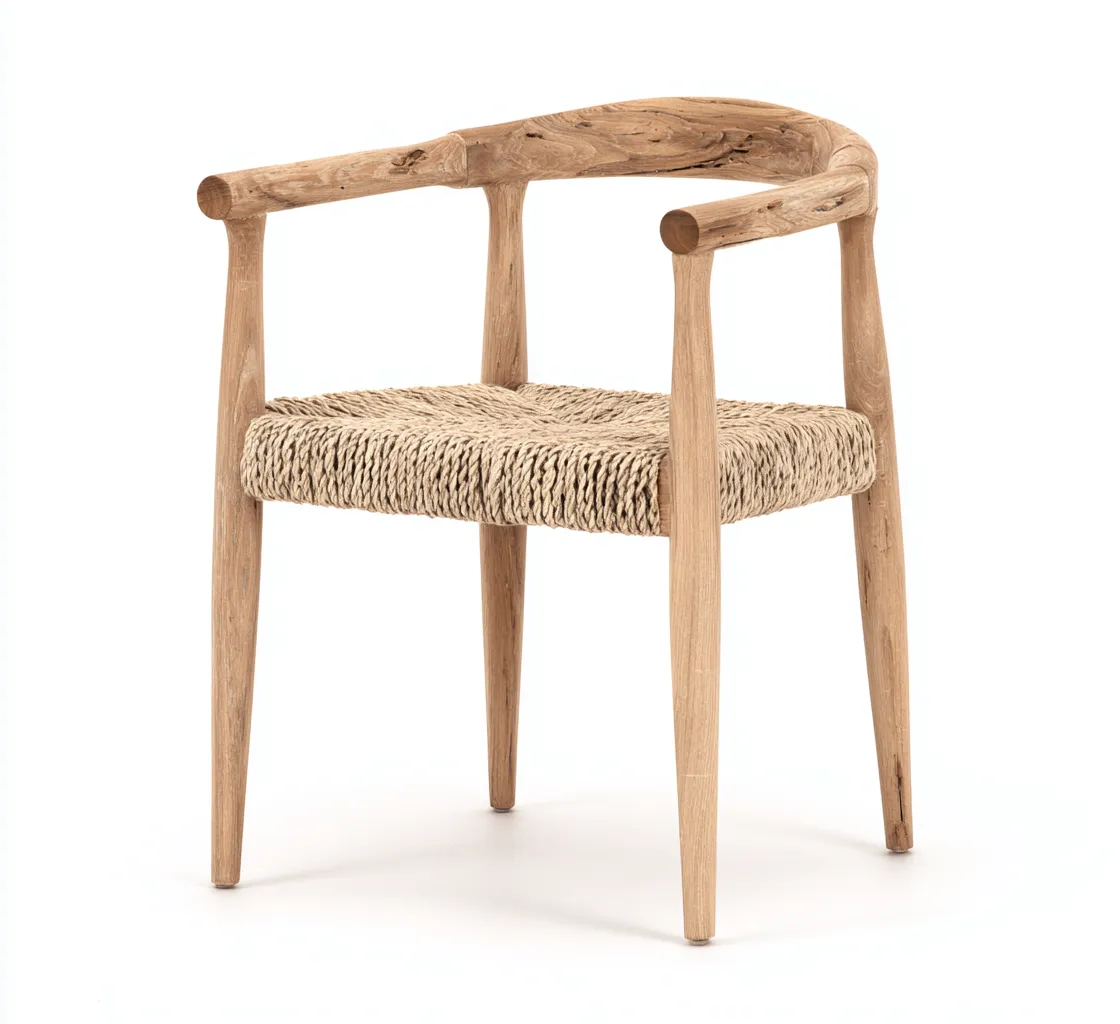 Chaise de jardin-bois-rotin-58x56x80 cm-naturel-style rustique-Airyara