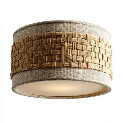 Plafonnier-Métal-Tissu-Rotan-48x48x22 cm-Beige-Style moderne-Airyara