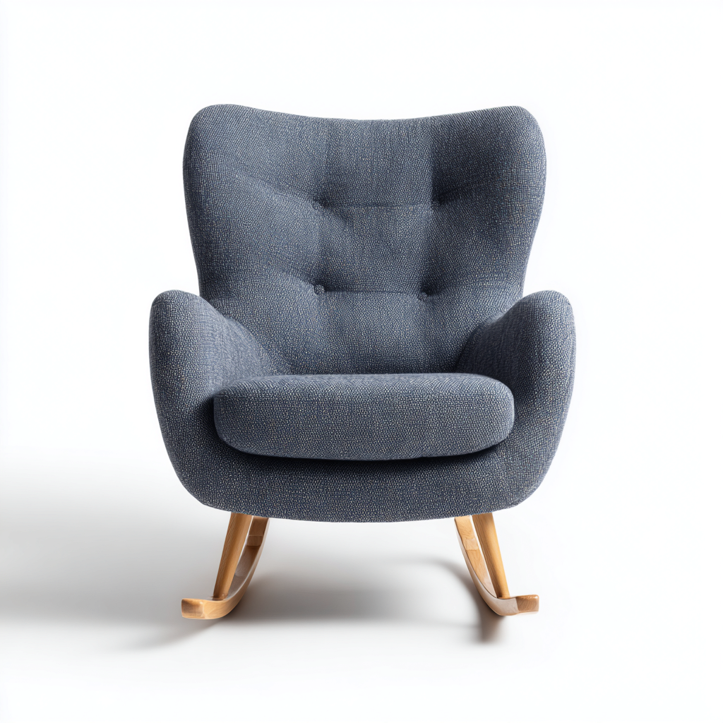 Fauteuil à bascule-tissu-bois-94x81x100 cm-bleu-design moderne-Airyara