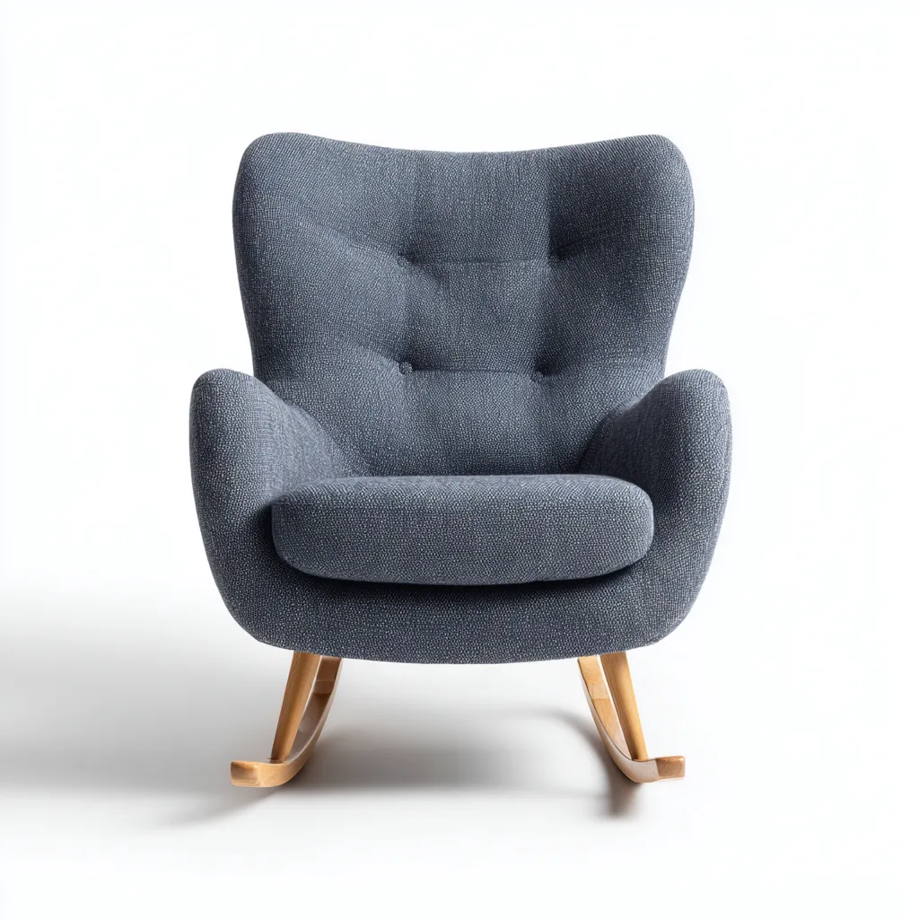 Fauteuil à bascule-tissu-bois-94x81x100 cm-bleu-design moderne-Airyara