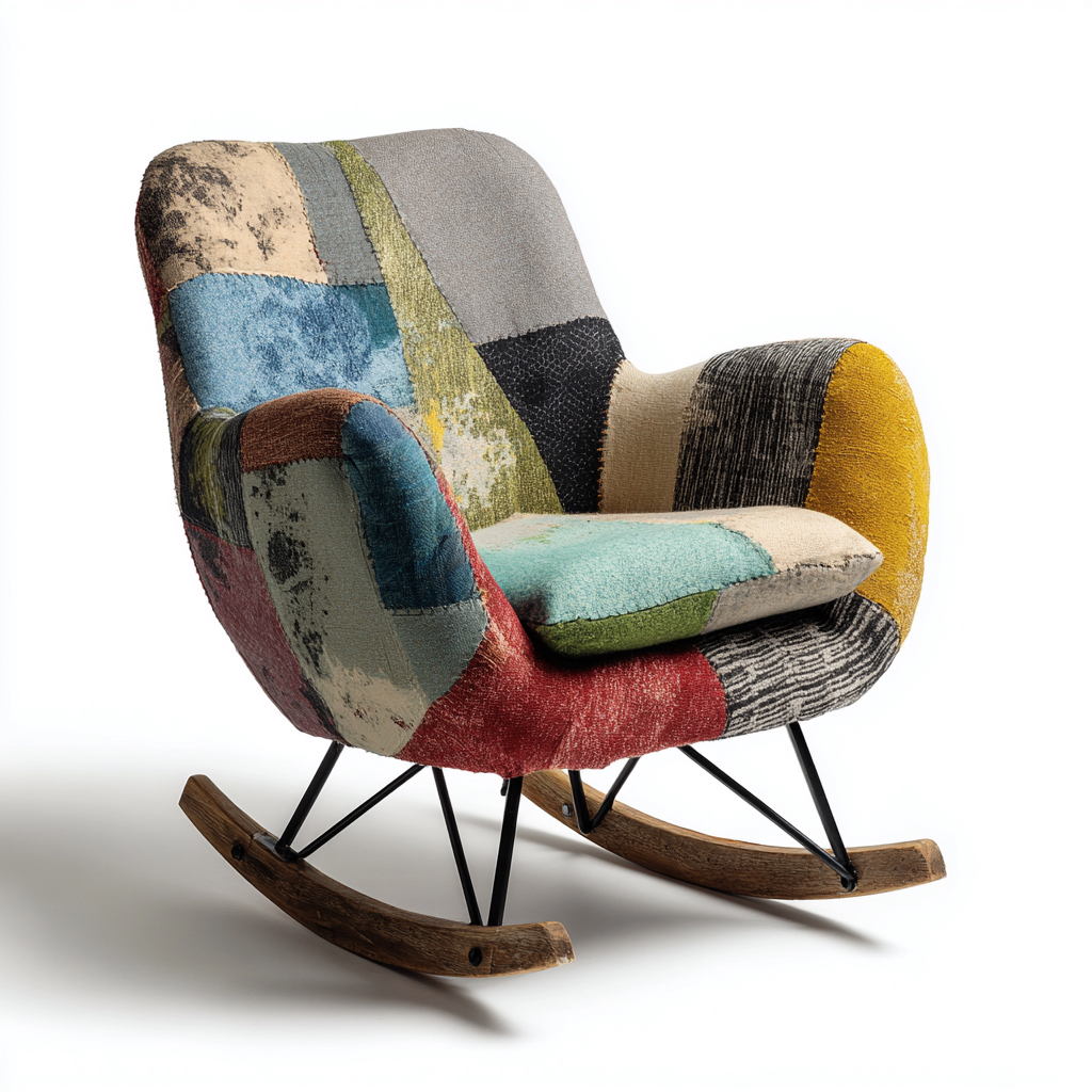 Fauteuil à bascule-tissu-métal-bois-93x78x99 cm-multicolore-style moderne-Airyara