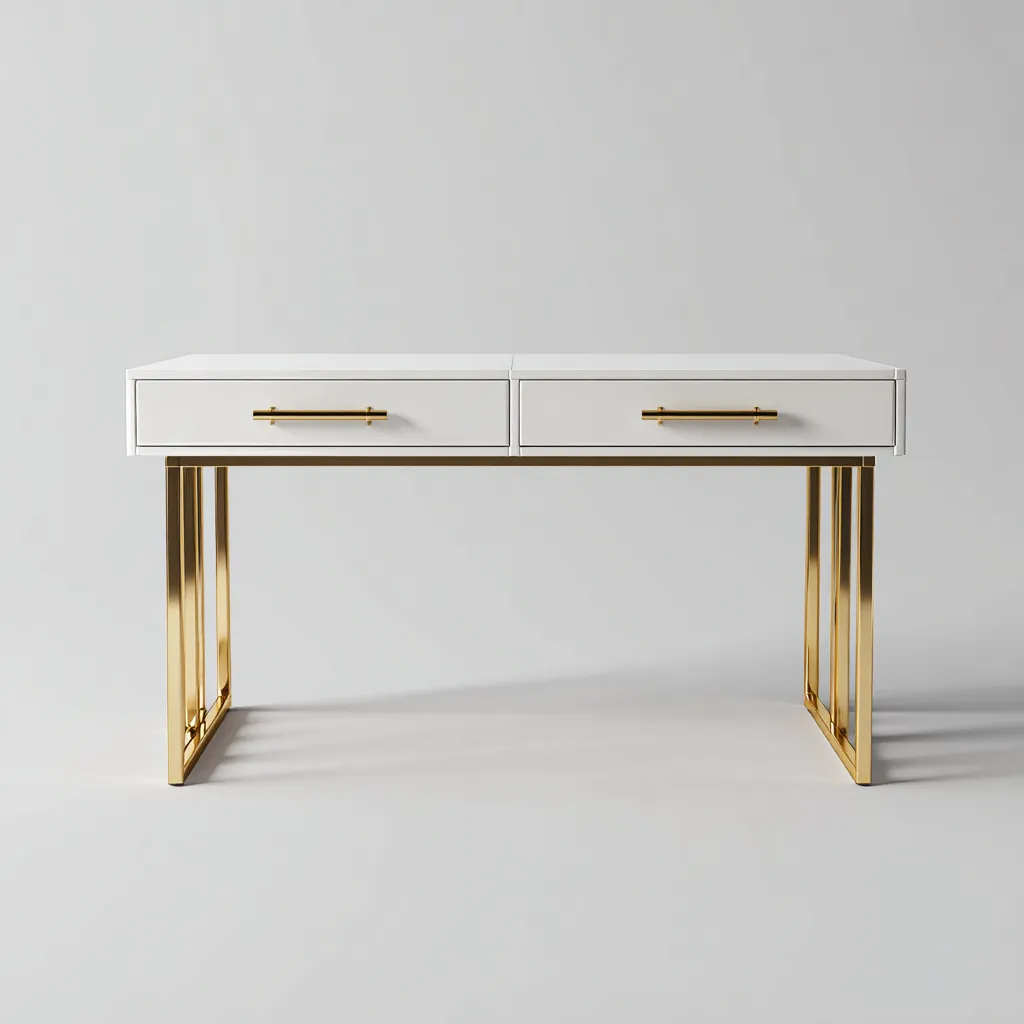 Bureau - bois-métal - 130x55x76 cm - blanc-or - style moderne-Airyara