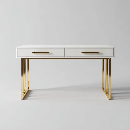 Bureau - bois-métal - 130x55x76 cm - blanc-or - style moderne-Airyara