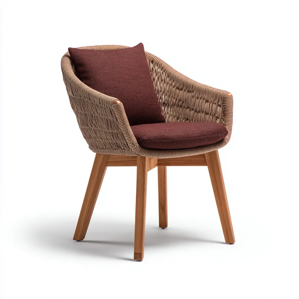 Chaise de jardin-rotin-bois-tissu-67x63x85 cm-rouge-brun-style moderne-Airyara