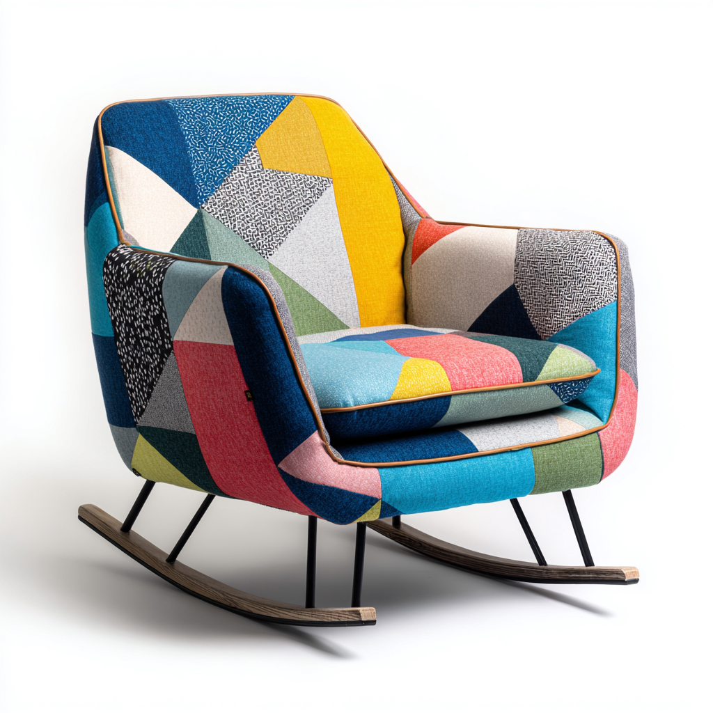 Fauteuil à bascule-tissu-métal-bois-89x78x101 cm-multicolore-design moderne-Airyara