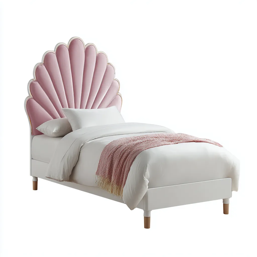 Lit simple-Tissu-Bois-209x103x142 cm-Rose-Blanc-Design moderne-Airyara