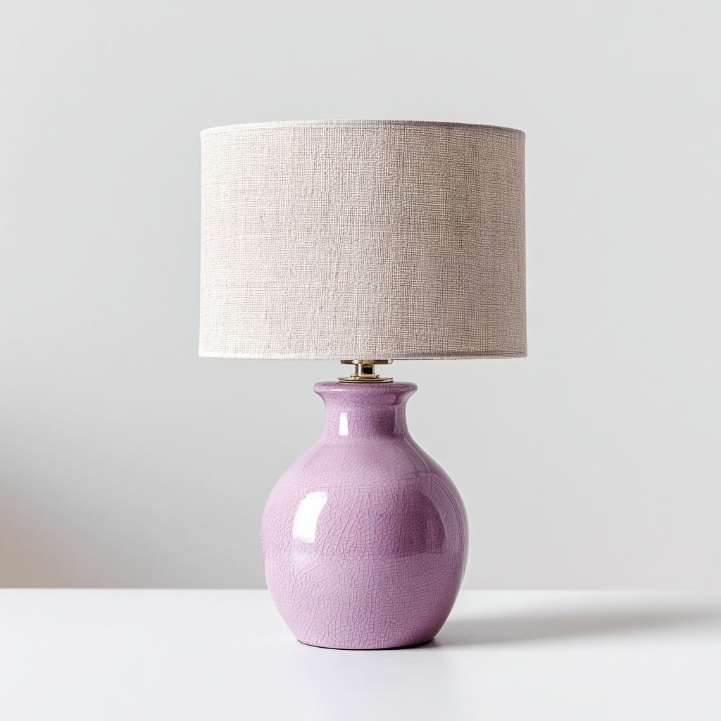 Lampe de table-Céramique-Tissu-Métal-24x24x40 cm-Violet-Beige-Design moderne-Airyara
