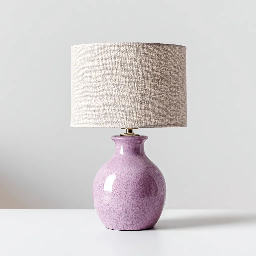 Lampe de table-Céramique-Tissu-Métal-24x24x40 cm-Violet-Beige-Design moderne-Airyara