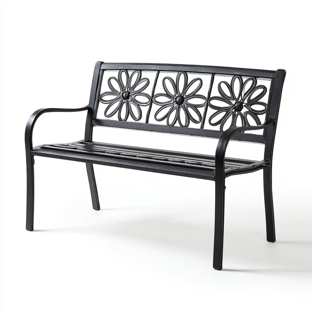 Banc de jardin-métal-114x53x82 cm-noir-dossier fleurs ajourées-Airyara