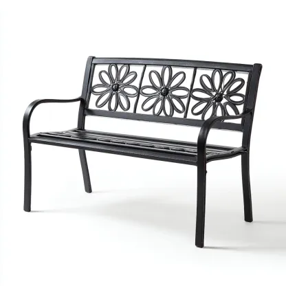 Banc de jardin-métal-114x53x82 cm-noir-dossier fleurs ajourées-Airyara