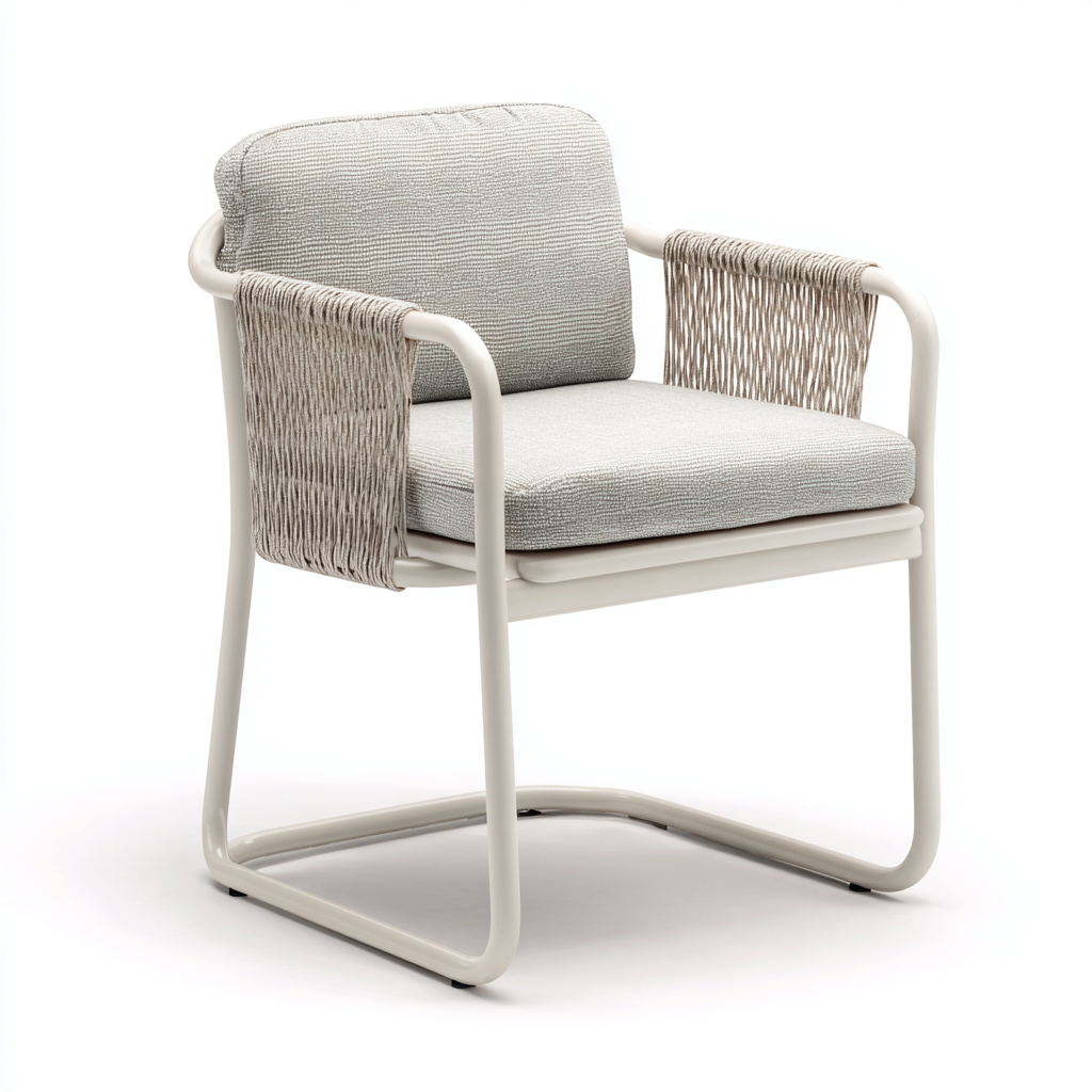 Chaise de jardin-métal-tissu-58x56x78 cm-beige-blanc-style moderne-Airyara