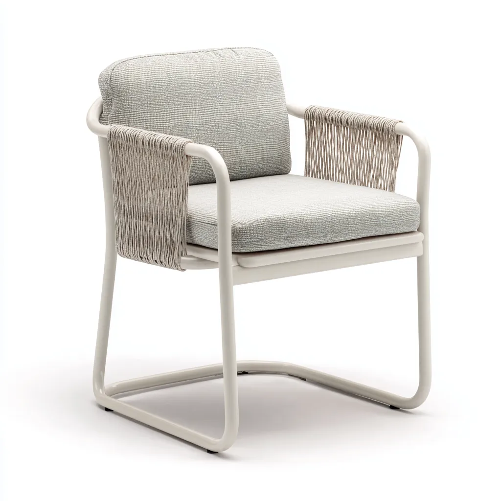 Chaise de jardin-métal-tissu-58x56x78 cm-beige-blanc-style moderne-Airyara