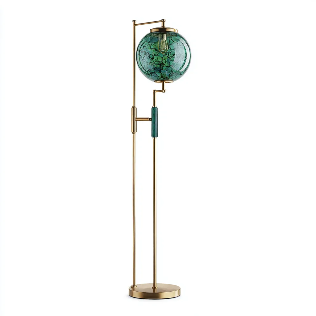 Lampadaire métal-verre 43x29x162 cm - doré-vert - style décoratif-Airyara