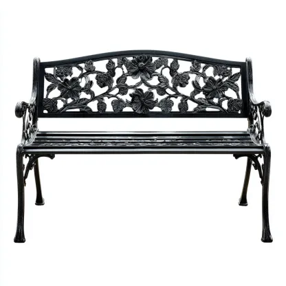 Banc de jardin-métal-132x58x88 cm-noir-style classique-Airyara