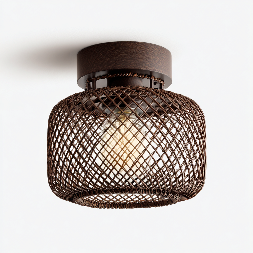 Plafonnier-métal-verre-24x24x20 cm-brun-style naturel moderne-Airyara