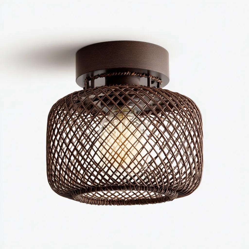 Plafonnier-métal-verre-24x24x20 cm-brun-style naturel moderne-Airyara