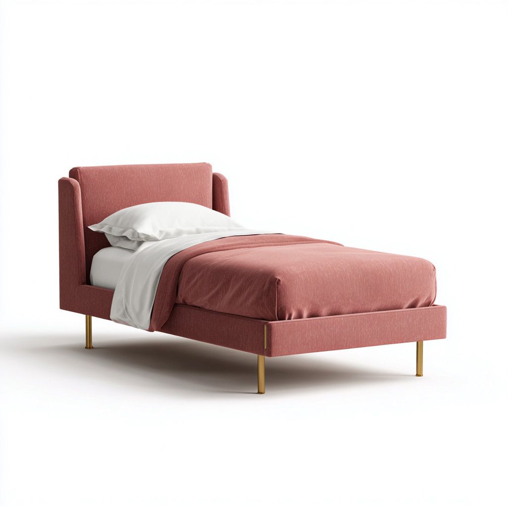 Lit simple-Tissu-Métal-200x100x90 cm-Rose-Style moderne-Airyara