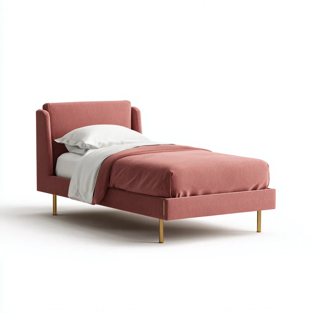 Lit simple-Tissu-Métal-200x100x90 cm-Rose-Style moderne-Airyara