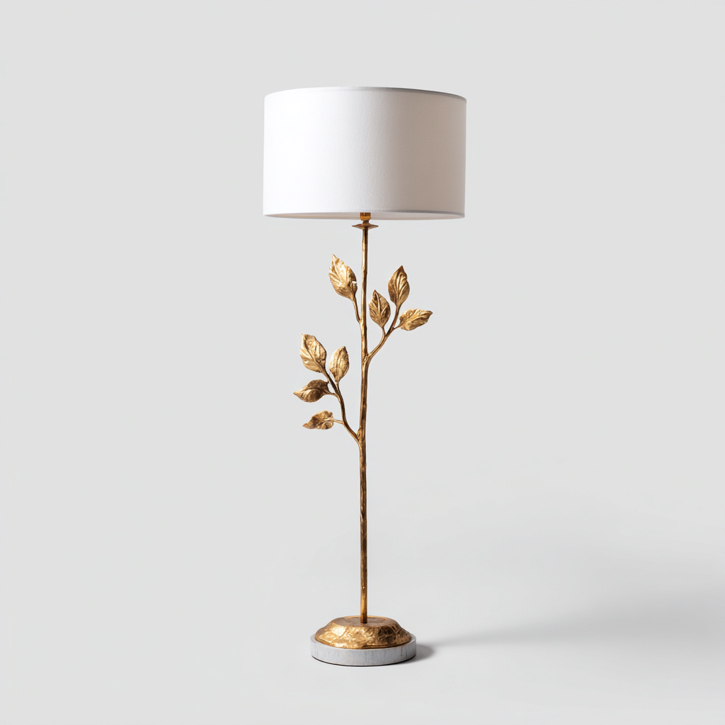 Lampadaire métal-tissu 42x29x166 cm - doré-blanc - style classique-Airyara