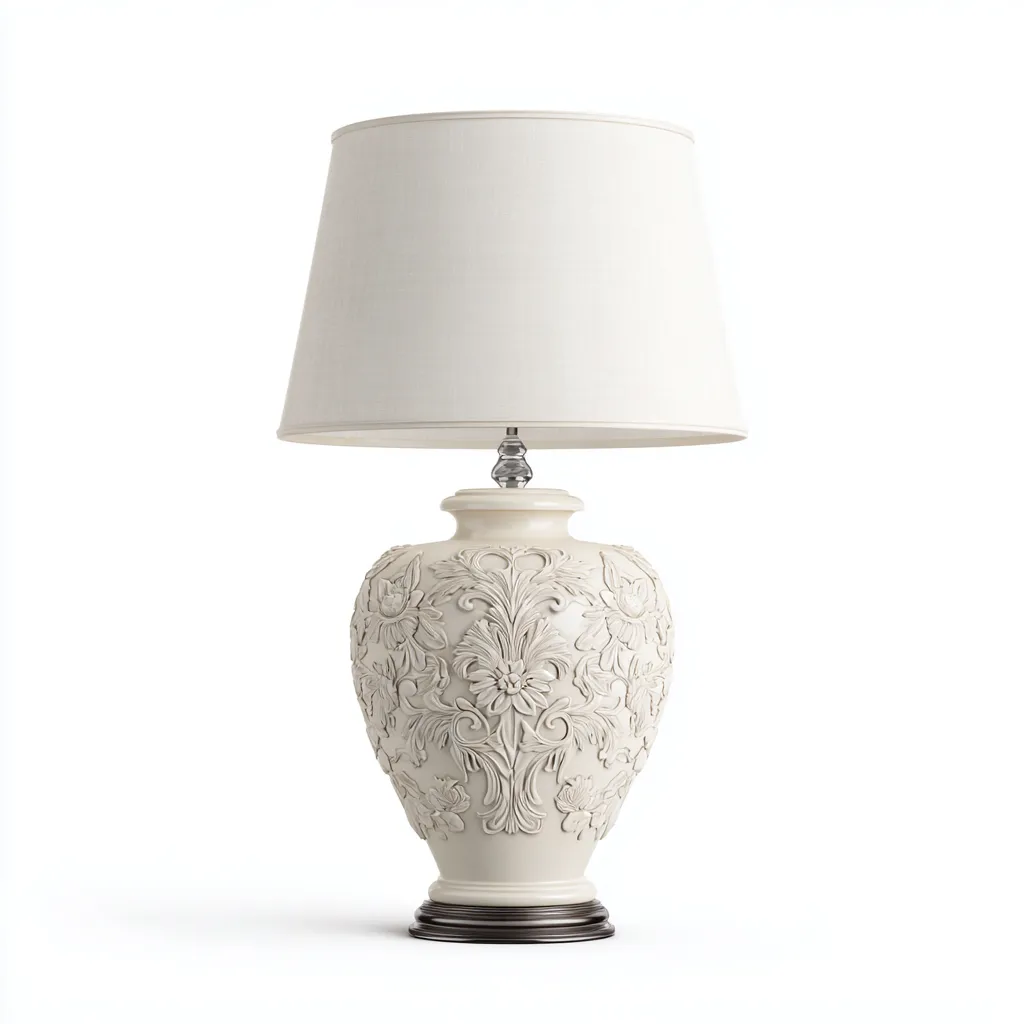 Lampe de table-Céramique-Tissu-Métal-28x28x55 cm-Ivoire-Ivoire-Design classique-Airyara