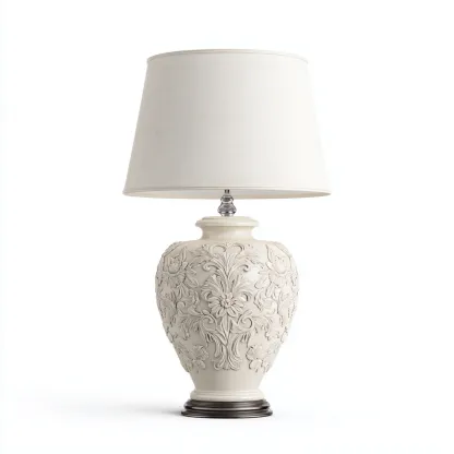 Lampe de table-Céramique-Tissu-Métal-28x28x55 cm-Ivoire-Ivoire-Design classique-Airyara