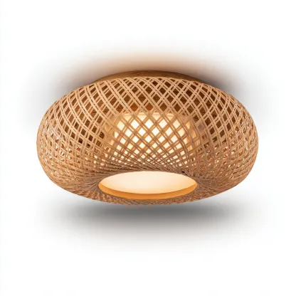 Plafonnier-bois-rotin-42x42x19 cm-beige-style naturel artisanal-Airyara