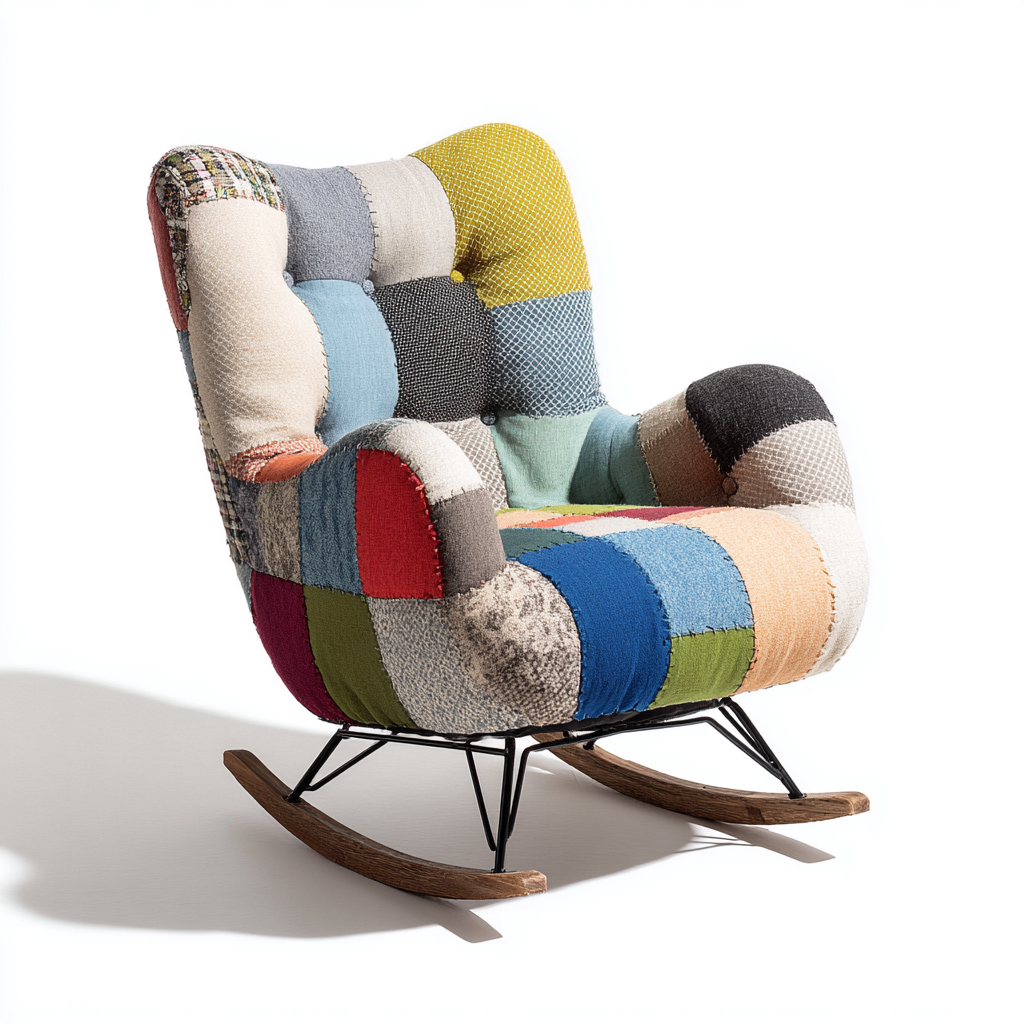 Fauteuil à bascule-tissu-métal-bois-92x79x100 cm-multicolore-style moderne-Airyara
