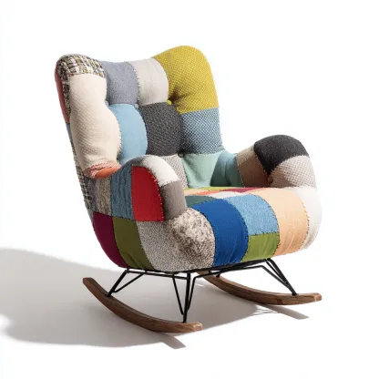 Fauteuil à bascule-tissu-métal-bois-92x79x100 cm-multicolore-style moderne-Airyara
