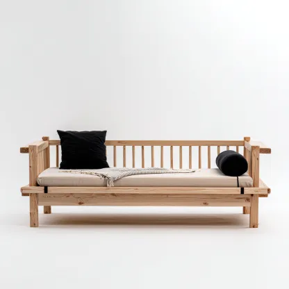 Canapé-lit - bois-tissu - 208x98x87 cm - bois clair-beige-noir - style minimaliste-Airyara