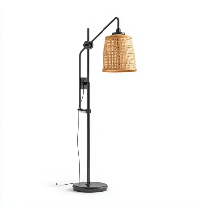 Lampadaire métal-rotin 40x26x167 cm - noir-beige - style moderne-Airyara