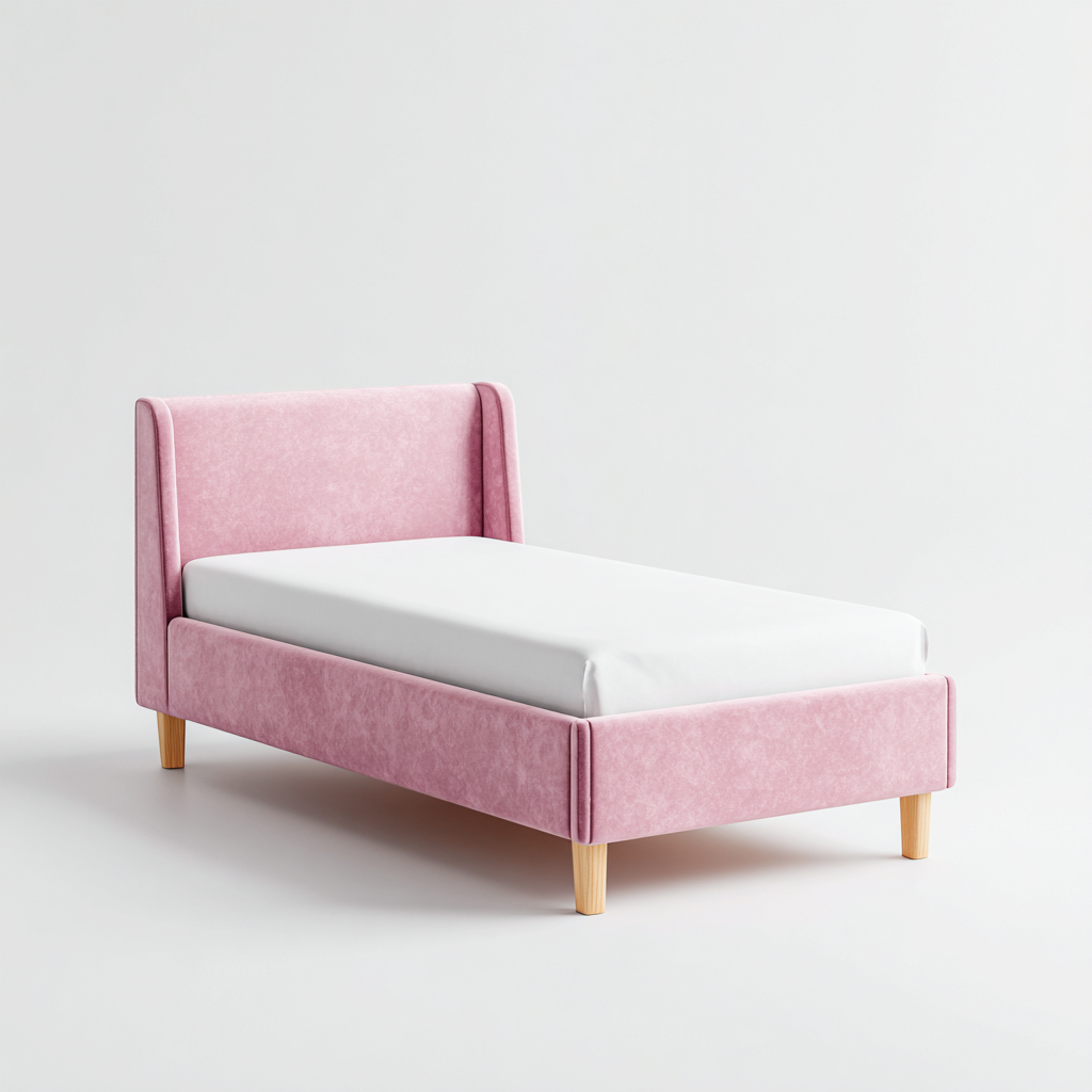 Lit enfant-tissu velours-bois-140x80x90 cm-rose-style moderne-Airyara