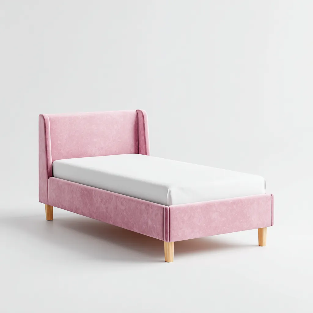 Lit enfant-tissu velours-bois-140x80x90 cm-rose-style moderne-Airyara