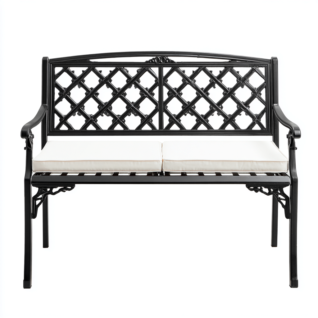 Banc de jardin-métal-125x62x92 cm-noir-blanc-classique-Airyara