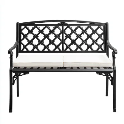 Banc de jardin-métal-125x62x92 cm-noir-blanc-classique-Airyara