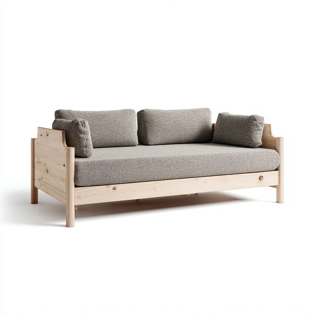 Canapé-lit - bois-tissu - 211x102x89 cm - bois clair-gris - style moderne-Airyara