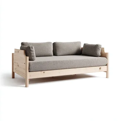 Canapé-lit - bois-tissu - 211x102x89 cm - bois clair-gris - style moderne-Airyara