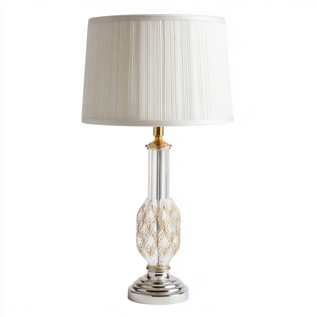 Lampe de table-Métal-Verre-Tissu-28x28x55 cm-Or-Argent-Blanc-Style classique-Airyara