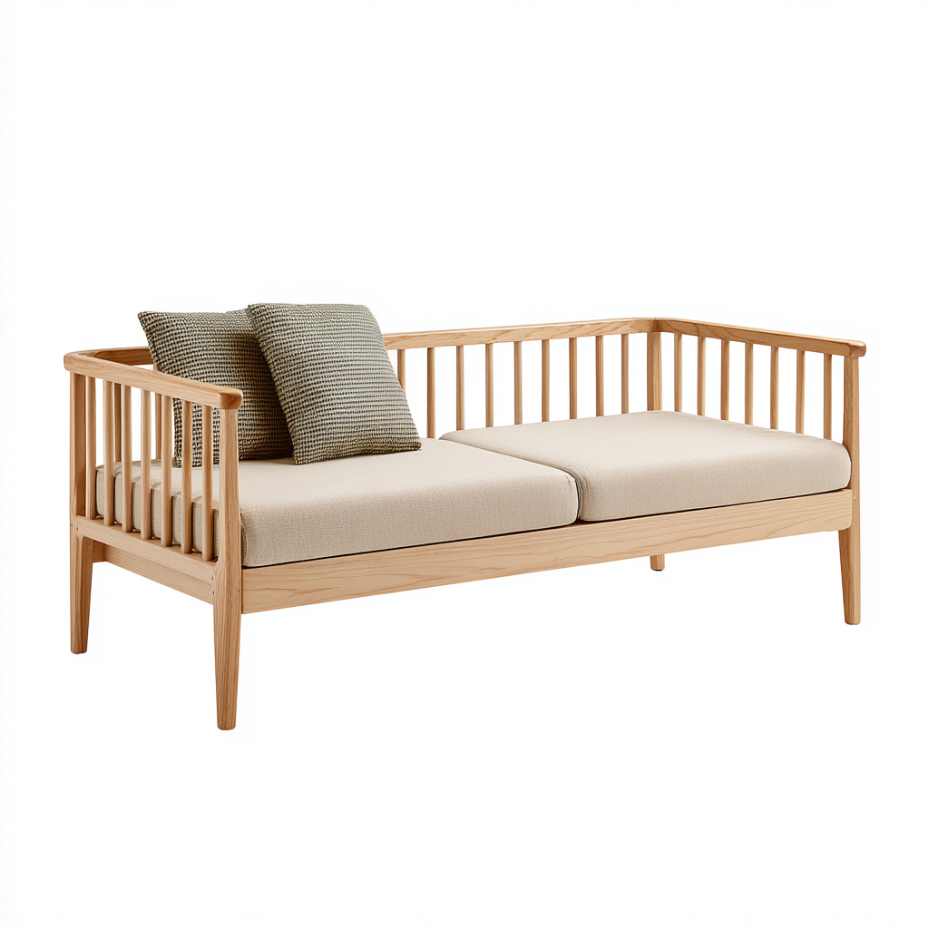 Canapé-lit - bois-tissu - 195x85x78 cm - bois naturel-beige - style scandinave-Airyara
