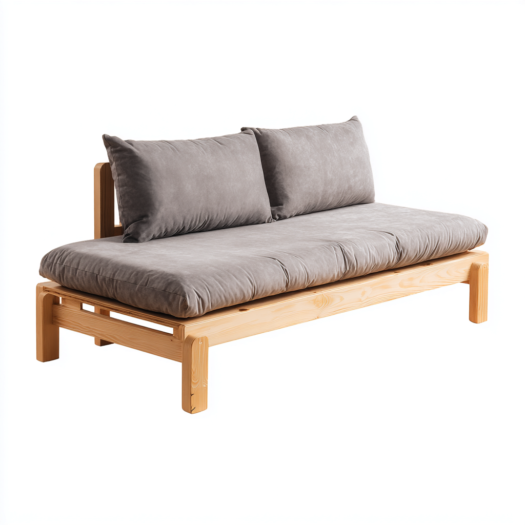 Canapé-lit - bois-tissu - 209x101x88 cm - bois clair-gris - style moderne-Airyara