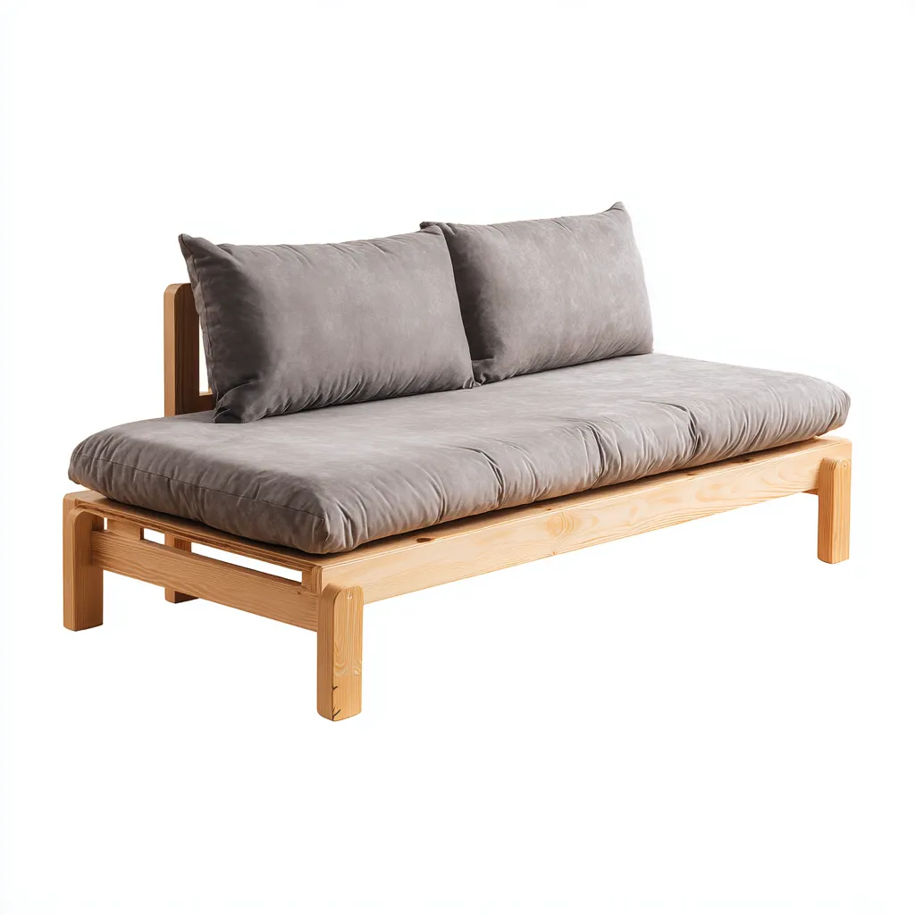 Canapé-lit - bois-tissu - 209x101x88 cm - bois clair-gris - style moderne-Airyara