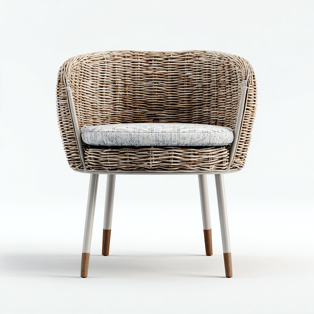 Chaise de jardin-rotin-métal-tissu-64x61x85 cm-beige-naturel-style moderne-Airyara